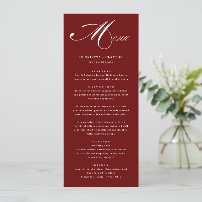 Elegance intemporelle Bourgogne Menu Mariage (Debout devant)