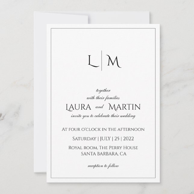 Elegance Klassischer Text und Monogramm Einladung (Vorderseite)