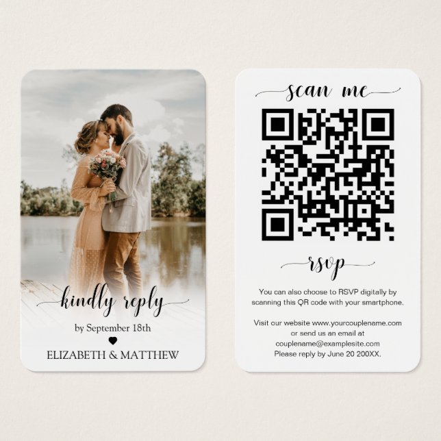 Elegance Mariage Website QR Code Photo Carte RSVP (Devant & derrière)