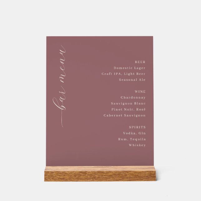 Elegance Maroon Calligraphy Bar Menu (Recto)