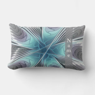 Elegance Modern Art Blue Grau Blume Name Lendenkissen