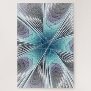 Elegance Modernes Blue Grau Weiß Fraktal Blume