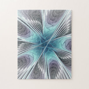 Elegance Modernes Blue Grau Weiß Fraktal Blume