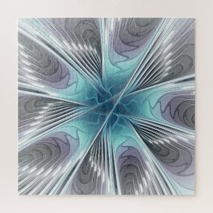 Elegance Modernes Blue Grau Weiß Fraktal Blume