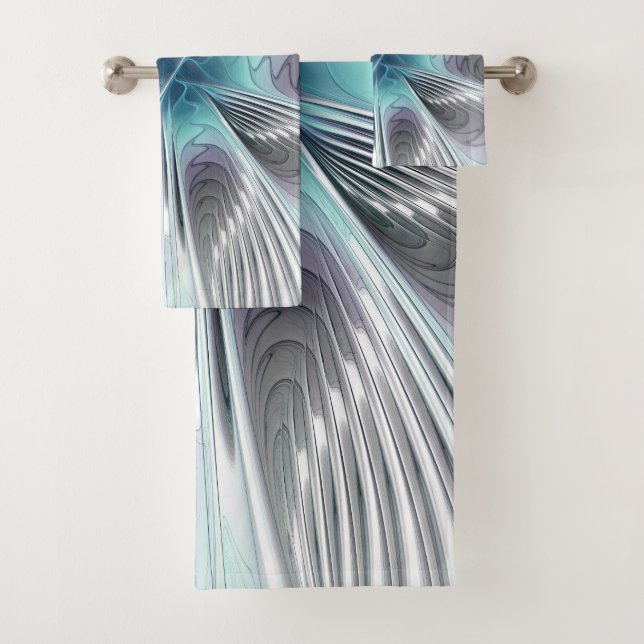 Elegance Modernes Blue Grau Weiß Fraktal Blume Badhandtuch Set (Insitu)