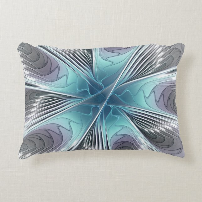 Elegance Modernes Blue Grau Weiß Fraktal Blume Dekokissen (Vorderseite)