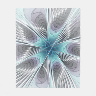 Elegance Modernes Blue Grau Weiß Fraktal Blume Fleecedecke