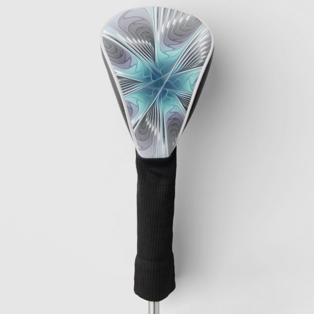 Elegance Modernes Blue Grau Weiß Fraktal Blume Golf Headcover (Vorderseite)