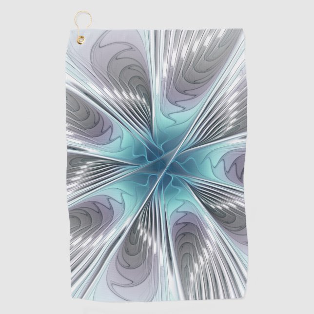 Elegance Modernes Blue Grau Weiß Fraktal Blume Golfhandtuch (Vorderseite)