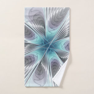 Elegance Modernes Blue Grau Weiß Fraktal Blume Handtuch