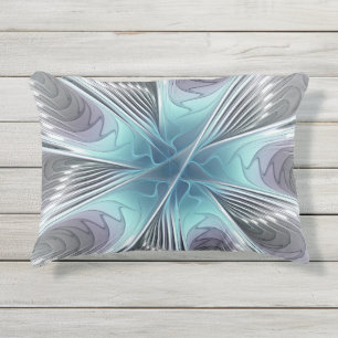 Elegance Modernes Blue Grau Weiß Fraktal Blume Kissen Für Draußen