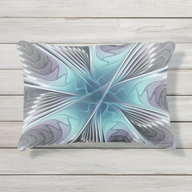 Elegance Modernes Blue Grau Weiß Fraktal Blume Kissen Für Draußen (Vorderseite)