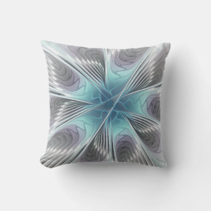 Elegance Modernes Blue Grau Weiß Fraktal Blume Kissen Für Draußen