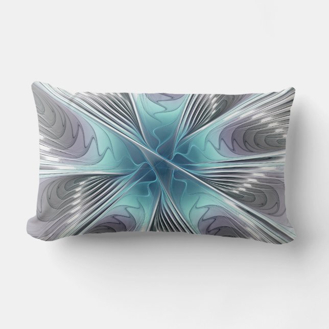 Elegance Modernes Blue Grau Weiß Fraktal Blume Lendenkissen (Vorderseite)