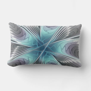 Elegance Modernes Blue Grau Weiß Fraktal Blume Lendenkissen