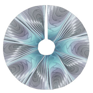 Elegance Modernes Blue Grau Weiß Fraktal Blume Polyester Weihnachtsbaumdecke