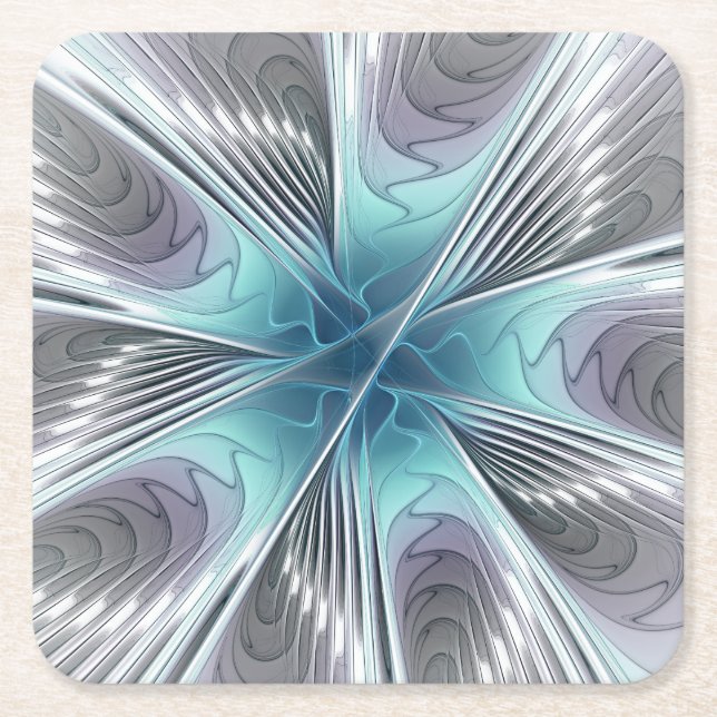 Elegance Modernes Blue Grau Weiß Fraktal Blume Rechteckiger Pappuntersetzer (Vorderseite)
