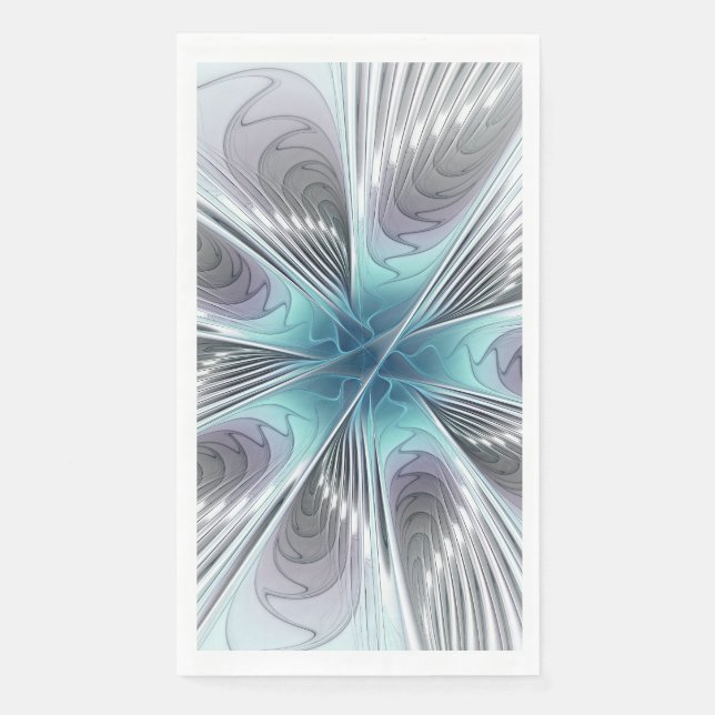 Elegance Modernes Blue Grau Weiß Fraktal Blume Serviette (Vorderseite)
