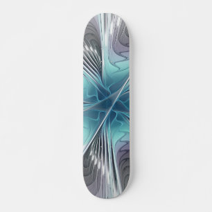 Elegance Modernes Blue Grau Weiß Fraktal Blume Skateboard