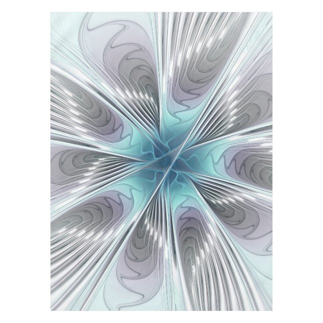 Elegance Modernes Blue Grau Weiß Fraktal Blume Tischdecke (Vorderseite)