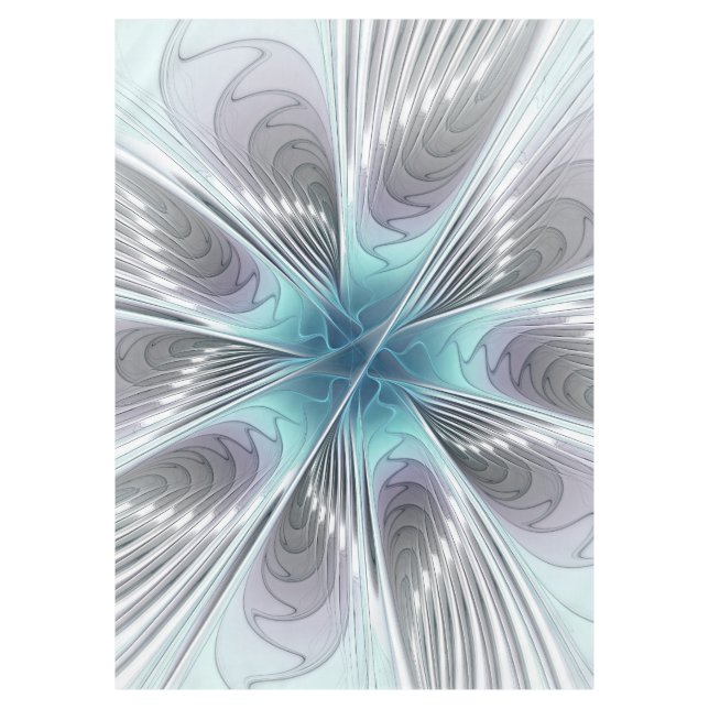 Elegance Modernes Blue Grau Weiß Fraktal Blume Tischdecke (Vorderseite)