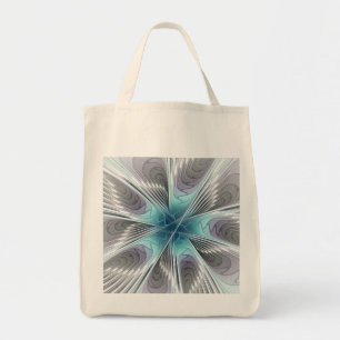 Elegance Modernes Blue Grau Weiß Fraktal Blume Tragetasche