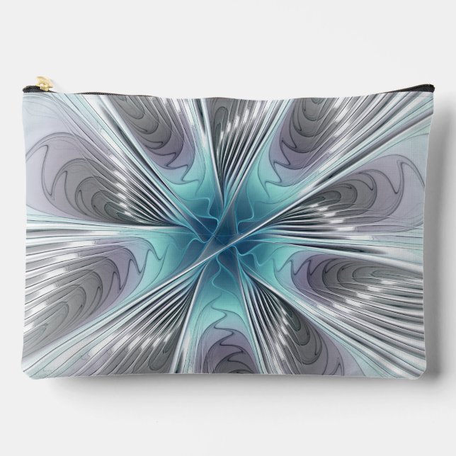 Elegance Modernes Blue Grau Weiß Fraktal Blume Zubehörtasche (Vorderseite)