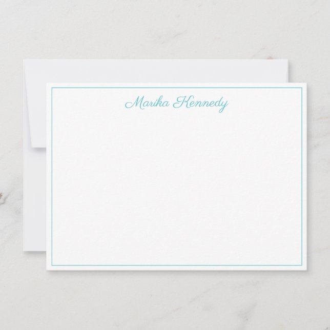 Elegance Ocean Blue Script Border Mitteilungskarte (Vorderseite)
