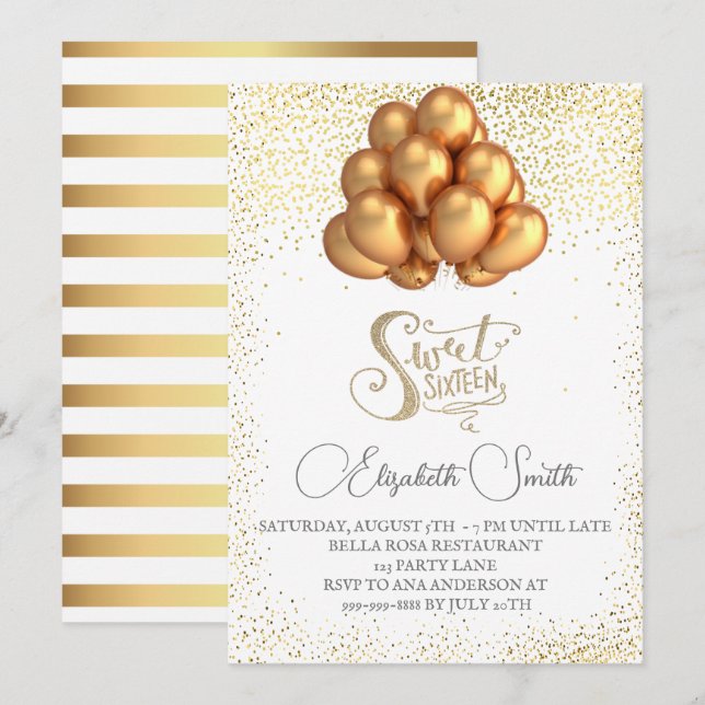 Elégance or, invitation sweet sixteen (Devant / Derrière)