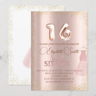 Elégance or rose, invitation sweet sixteen