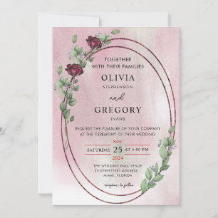 Elegance Pastel Rustic Rose & Eucalyptus Wedding Einladung