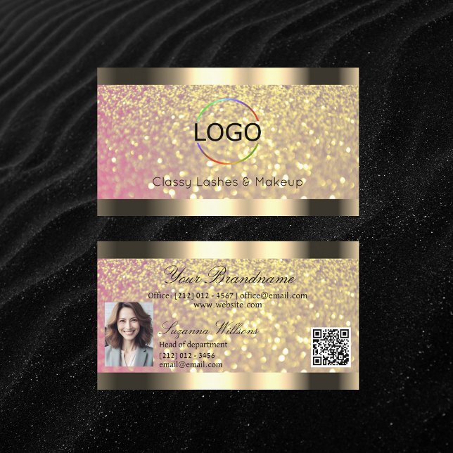Elegance Pink Gold Glitzer Logo Foto und QR Code Visitenkarte (Von Creator hochgeladen)