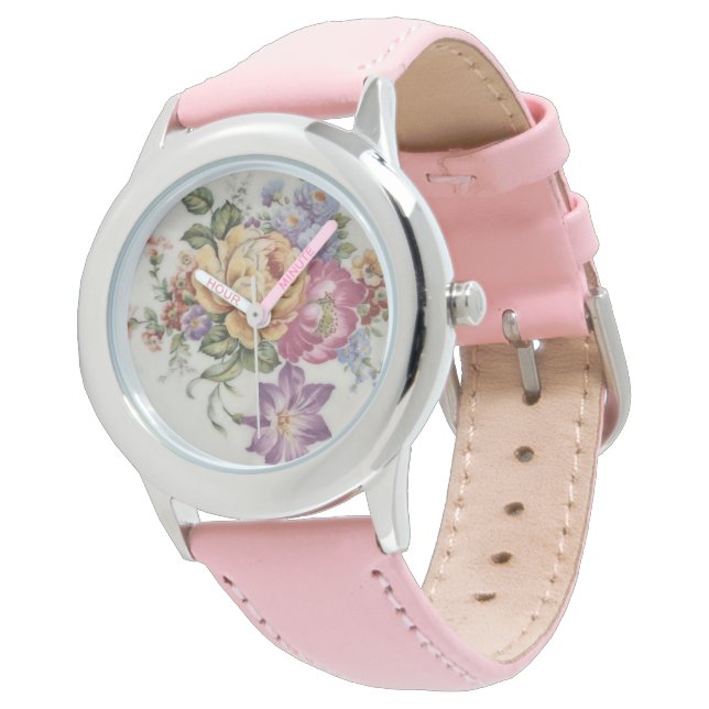 Elegance: Porzellan Inspiriert Blumenüberwachung Armbanduhr (Schrägansicht)