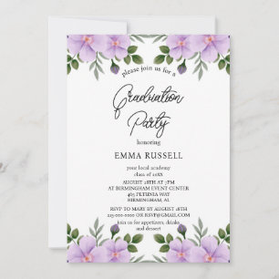 Élégance Purple Floral Graduation Party Invitation