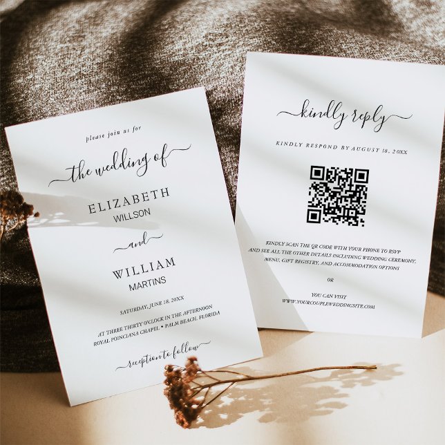 Elegance QR Code UAWG Calligraphy Script Wedding Einladung (Von Creator hochgeladen)