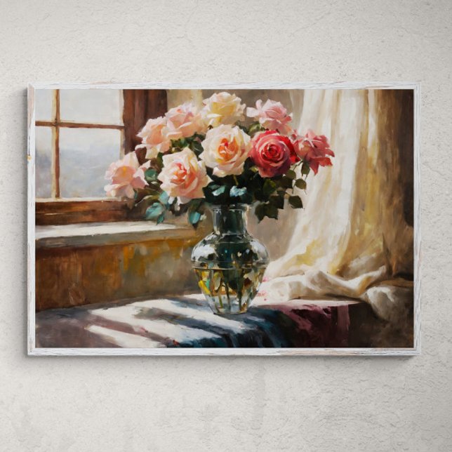 Elegance: Rose durch das Fenster Poster (Von Creator hochgeladen)