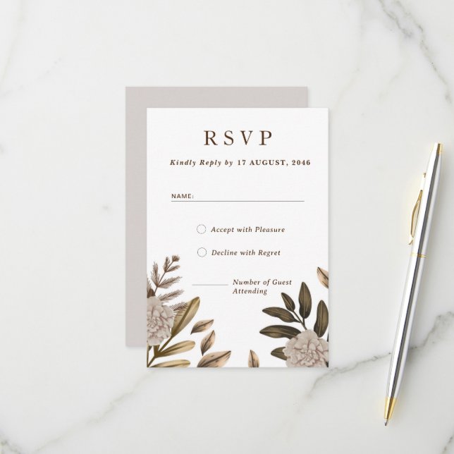 Elégance rustique Mariage floral RSVP cartes de ré (Devant/Arrière en situation)