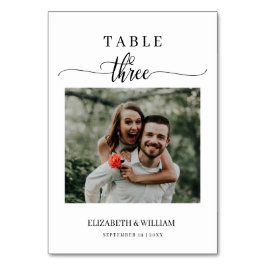 Elegance Script Foto Hochzeit Tischnummer Drei