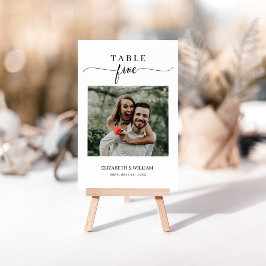 Elegance Script Foto Hochzeit Tischnummer Five