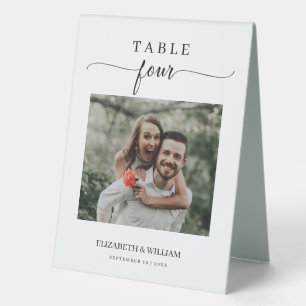 Elegance Script Foto Hochzeit Tischnummer Vier Tischaufsteller