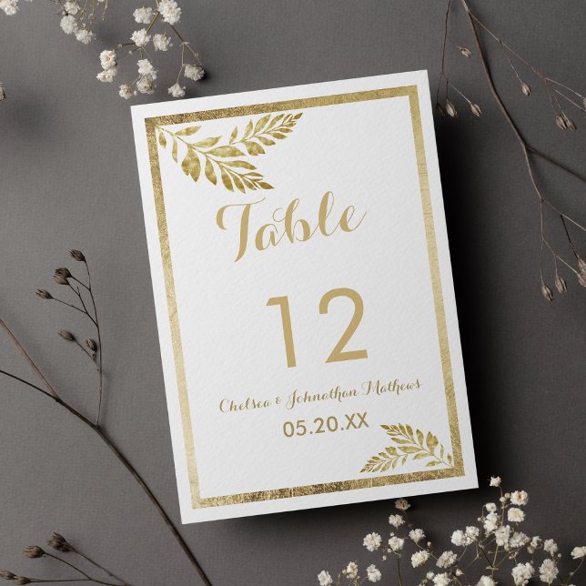 Élégance simple blanc doré floral Numéros de table (Elegance simple white golden floral Table Numbers)