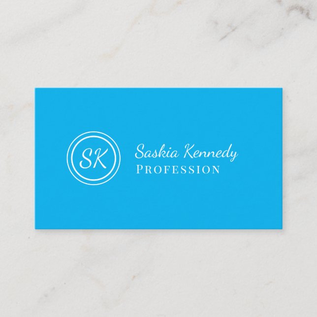 Elegance Sky Blue Script Beruflich Monogram Visitenkarte (Vorderseite)