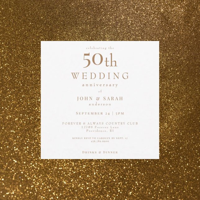 Elegance Square White & Gold 50 Jahre alt Einladung (Von Creator hochgeladen)