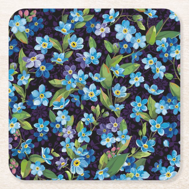 Elegance Vergessen-Me-Nicht-Blumenmuster Rechteckiger Pappuntersetzer (Vorderseite)