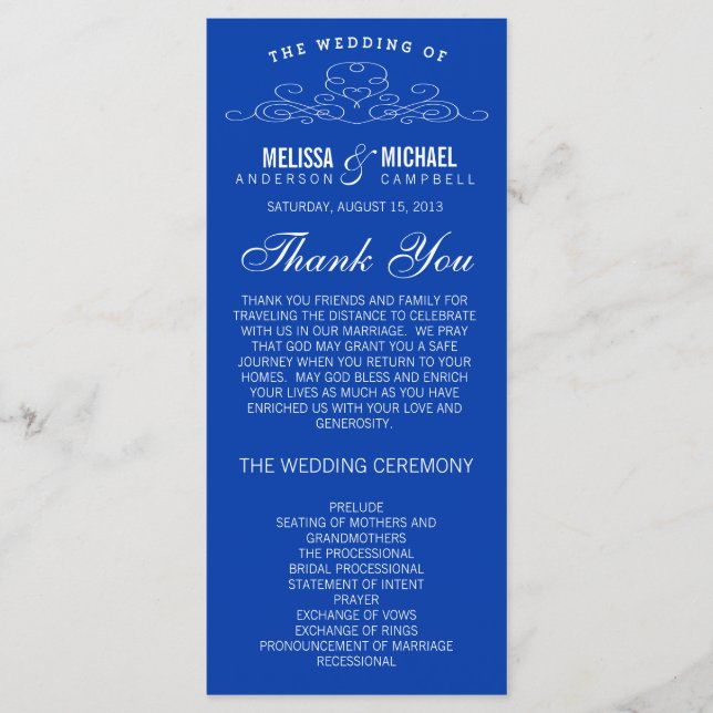 ÉLÉGANCE VINTAGE BLEUE | PROGRAMME DE MARIAGE (Devant)