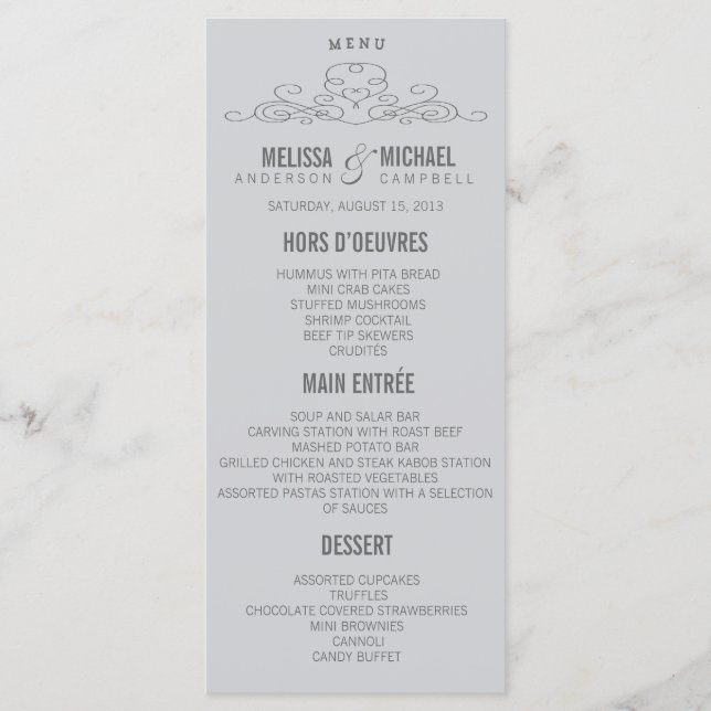 ÉLÉGANCE vintage | Menu de mariage (Devant)