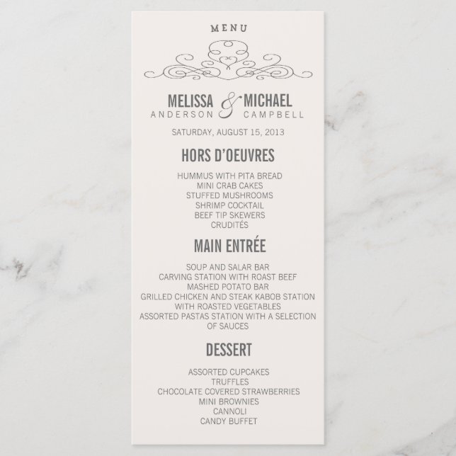 ÉLÉGANCE vintage | Menu de mariage (Devant)