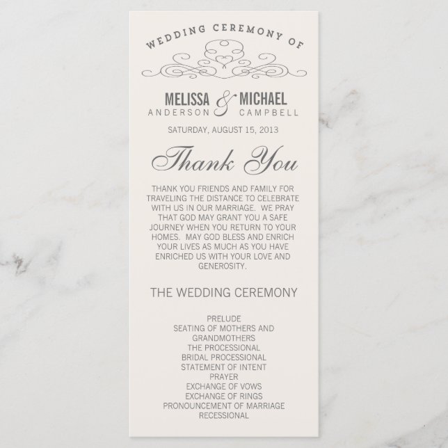 ÉLÉGANCE vintage | PROGRAMME DE MARIAGE (Devant)