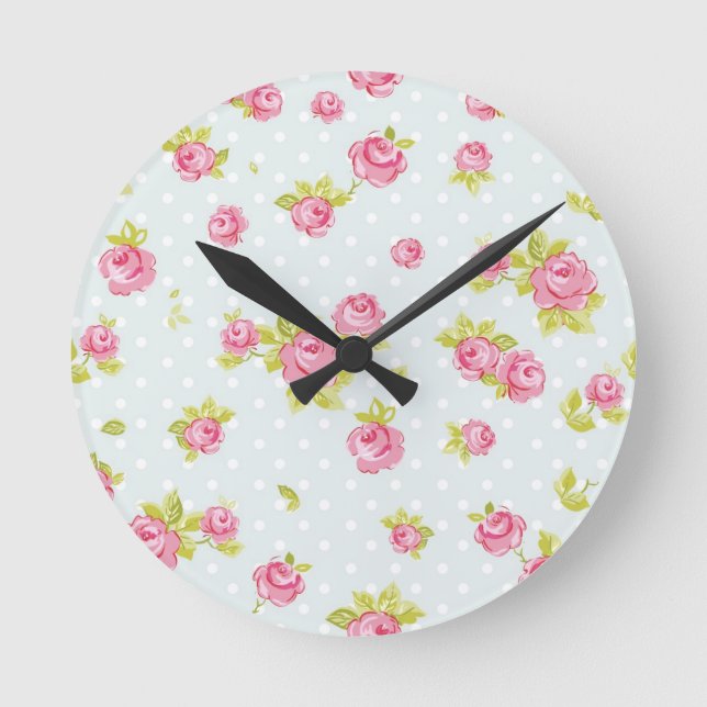 Elegance wallpaper pattern of pink roses 4 runde wanduhr (Vorderseite)