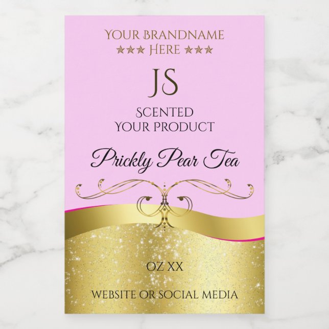 Elegance Wavy Gold Dekoration Hellrosa Monogram La Lebensmitteletikett (Einzelnes Label)